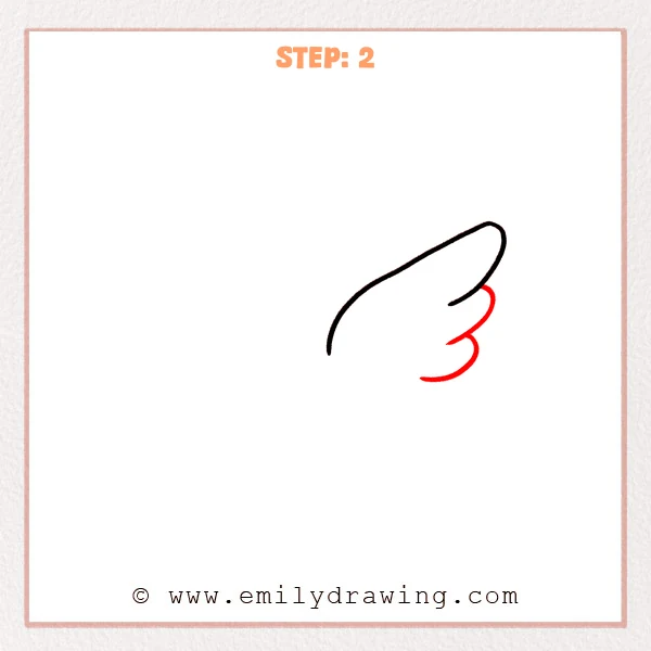 how to draw an angel wings - Step 2: Three rounded feather bumps are added to the lower outer edge of the right angel wing.